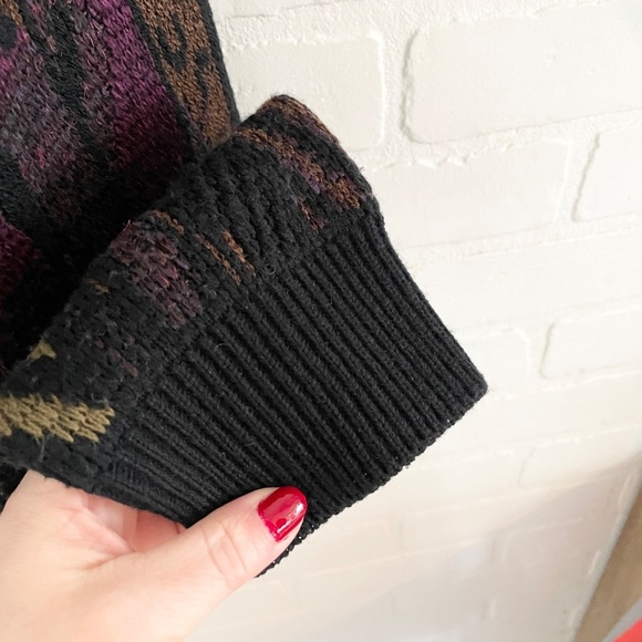 Vintage Knit Sweater Cardigan 3D knit Grandpa Dad energy Kurt Cobain Black Tan L - Picture 7 of 13